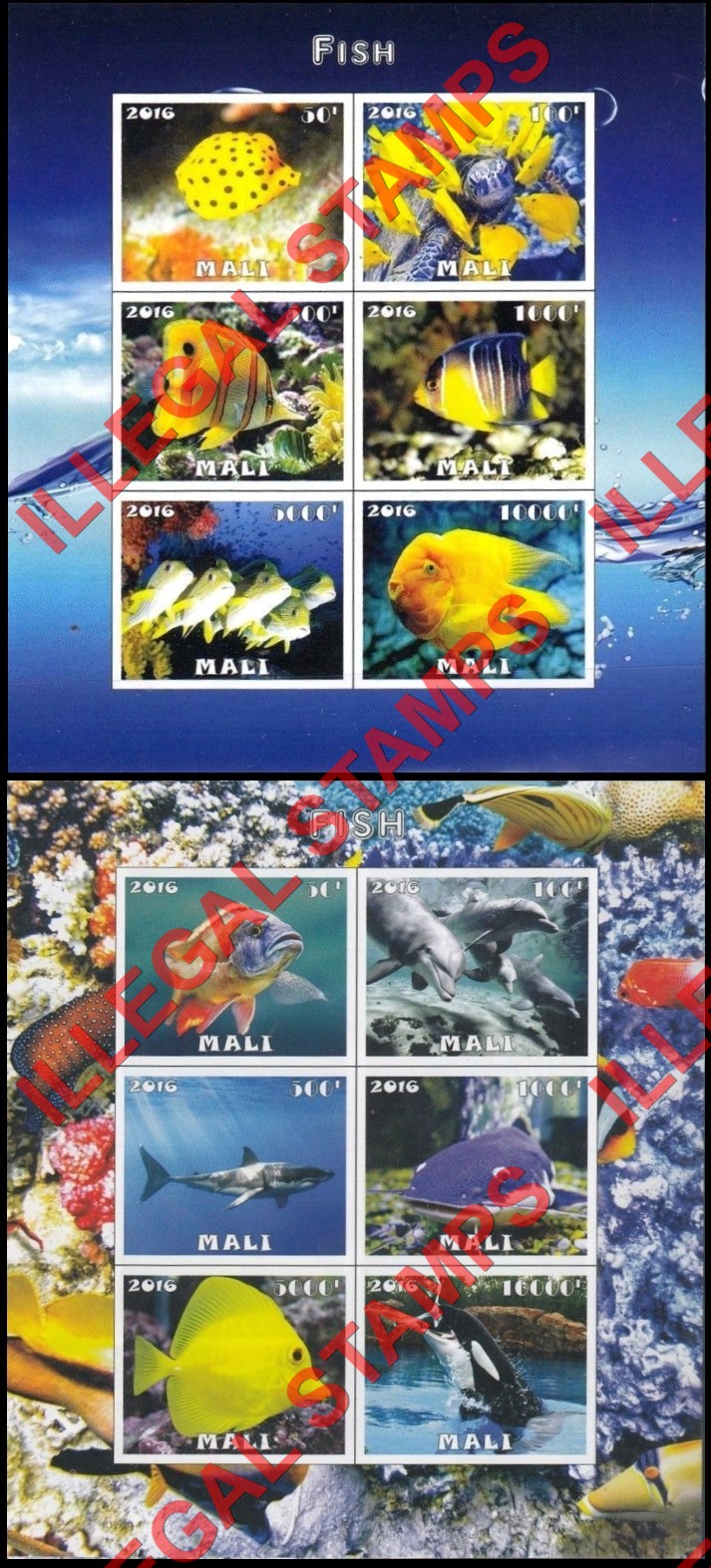 Mali 2016 Fish Illegal Stamp Souvenir Sheets of 6