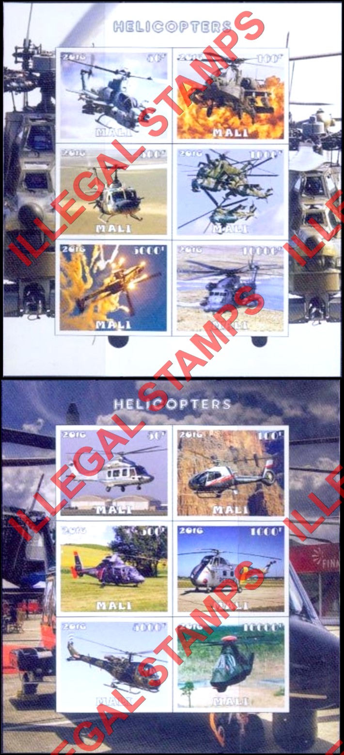 Mali 2016 Helicopters Illegal Stamp Souvenir Sheets of 6