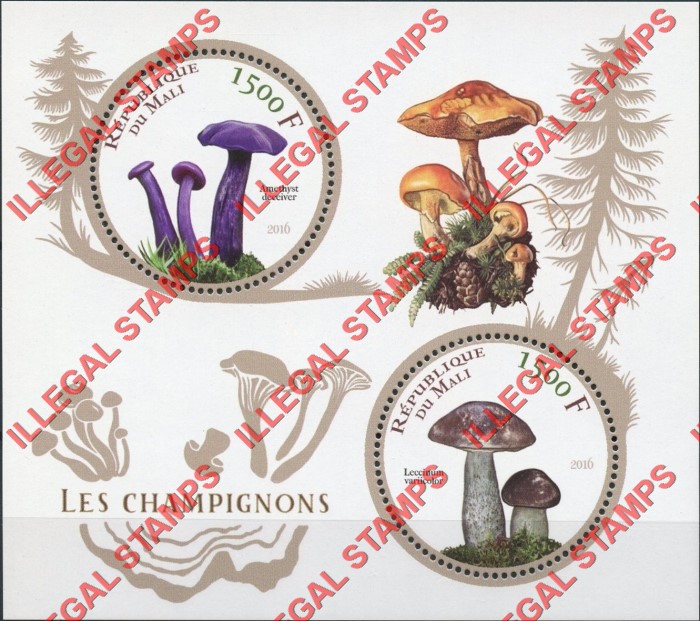 Mali 2016 Mushrooms Illegal Stamp Souvenir Sheet of 2