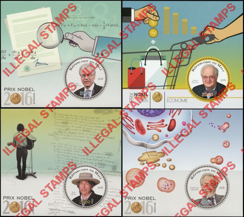 Mali 2016 Nobel Prize Illegal Stamp Souvenir Sheets of 1 (Part 2)