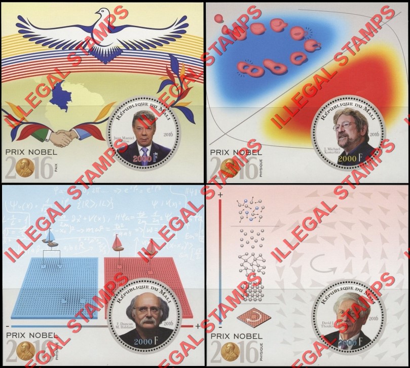 Mali 2016 Nobel Prize Illegal Stamp Souvenir Sheets of 1 (Part 3)