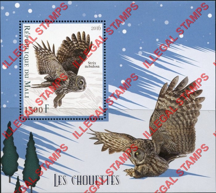 Mali 2016 Owls Illegal Stamp Souvenir Sheet of 1