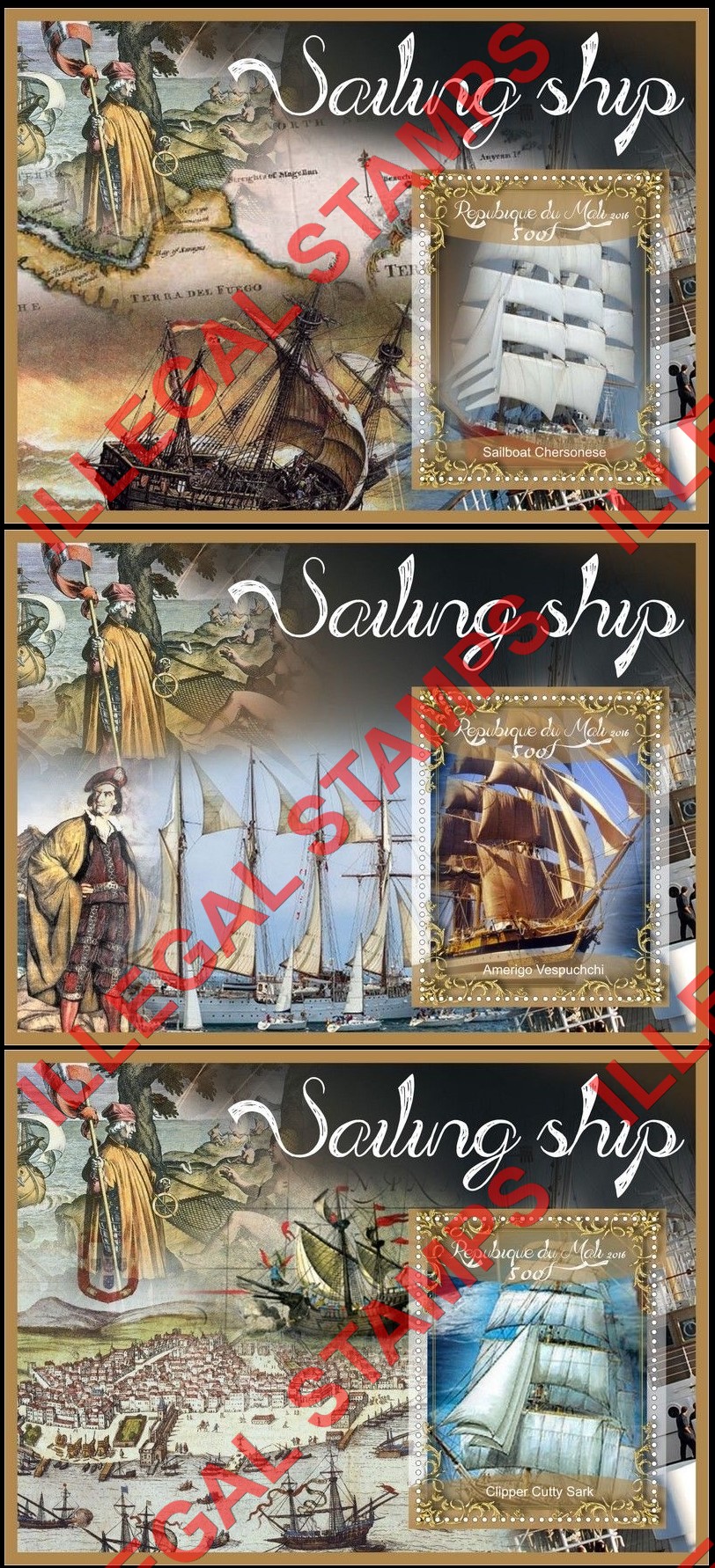 Mali 2016 Sailing Ships Illegal Stamp Souvenir Sheets of 1 (Part 2)