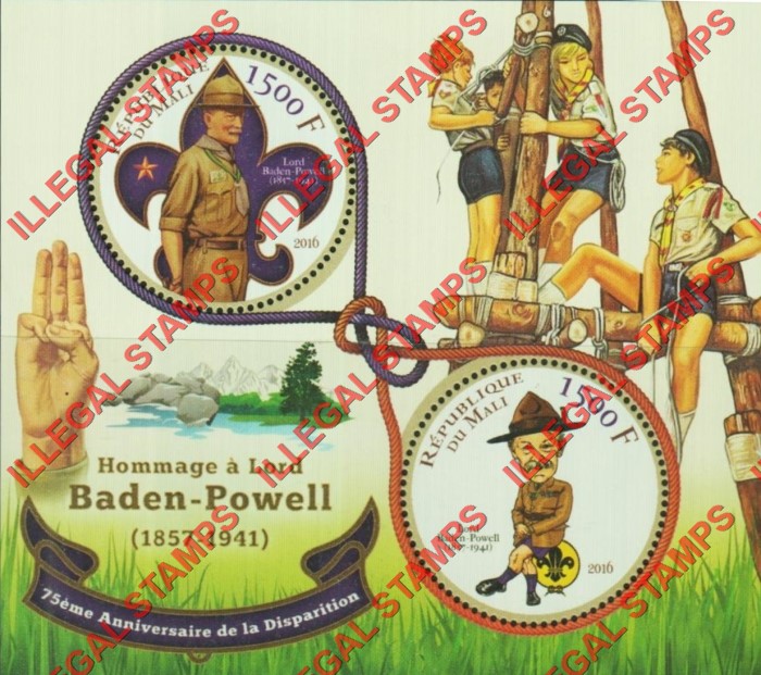 Mali 2016 Scouts Baden Powell Illegal Stamp Souvenir Sheet of 2