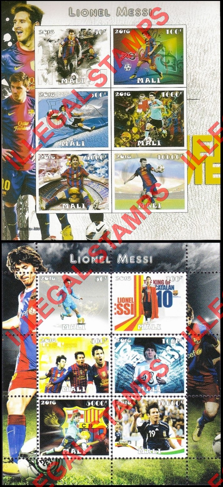 Mali 2016 Soccer Lionel Messi Illegal Stamp Souvenir Sheets of 6