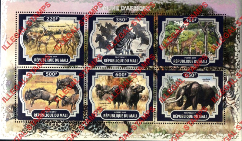 Mali 2017 African Fauna Illegal Stamp Souvenir Sheet of 6