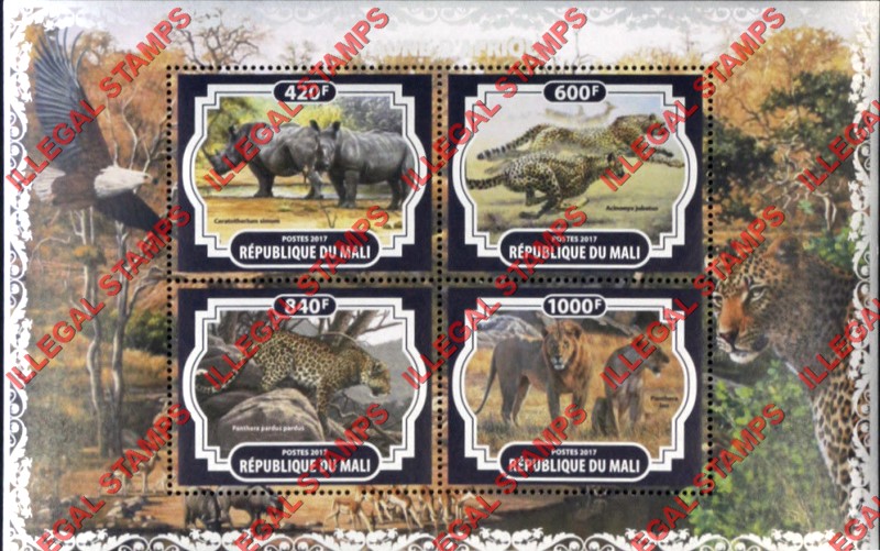 Mali 2017 African Fauna Illegal Stamp Souvenir Sheet of 4