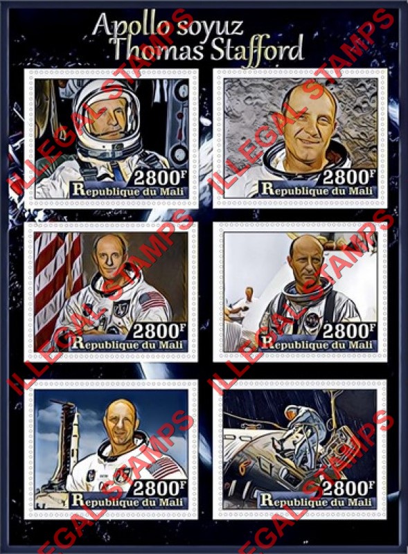 Mali 2017 Apollo Soyuz Thomas Stafford Illegal Stamp Souvenir Sheet of 6