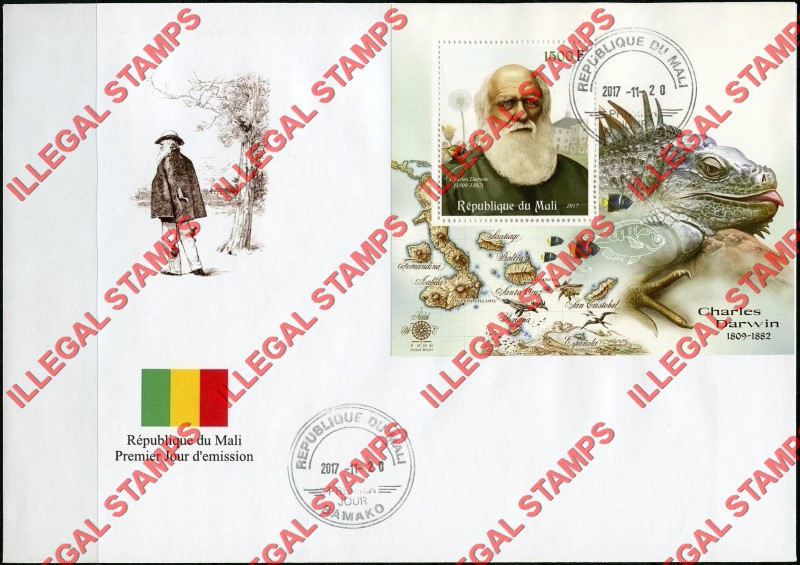 Mali 2017 Charles Darwin Illegal Stamp Souvenir Sheet of 1 on Fake First Day Cover