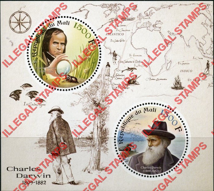 Mali 2017 Charles Darwin Illegal Stamp Souvenir Sheet of 2