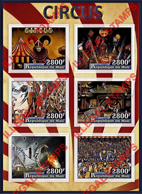 Mali 2017 Circus Illegal Stamp Souvenir Sheet of 6