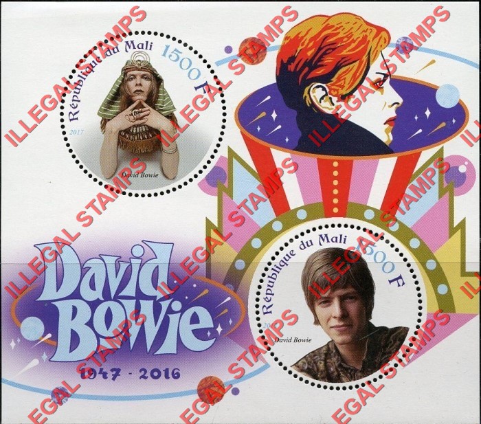 Mali 2017 David Bowie Illegal Stamp Souvenir Sheet of 2