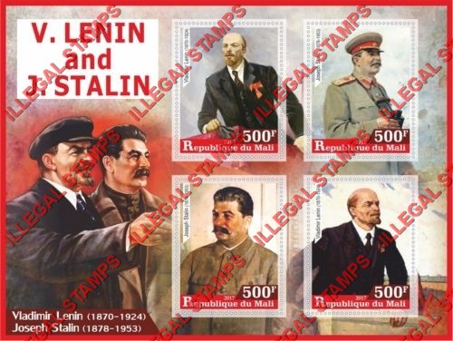 Mali 2017 Lenin and Stalin Illegal Stamp Souvenir Sheet of 4
