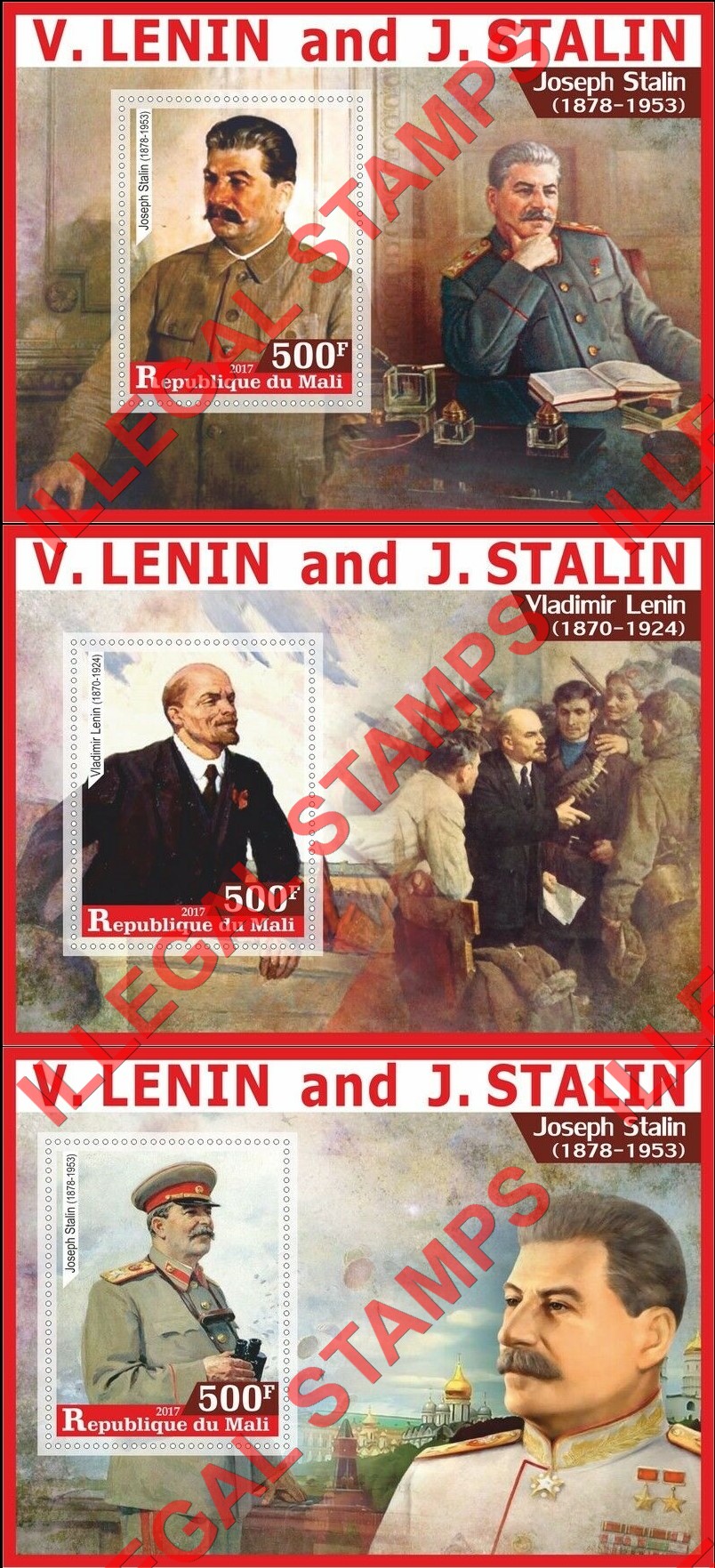 Mali 2017 Lenin and Stalin Illegal Stamp Souvenir Sheets of 1 (Part 1)