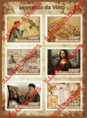 Mali 2017 Leonardo da Vinci Illegal Stamp Souvenir Sheet of 6