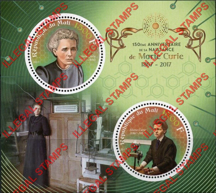 Mali 2017 Marie Curie Illegal Stamp Souvenir Sheet of 2