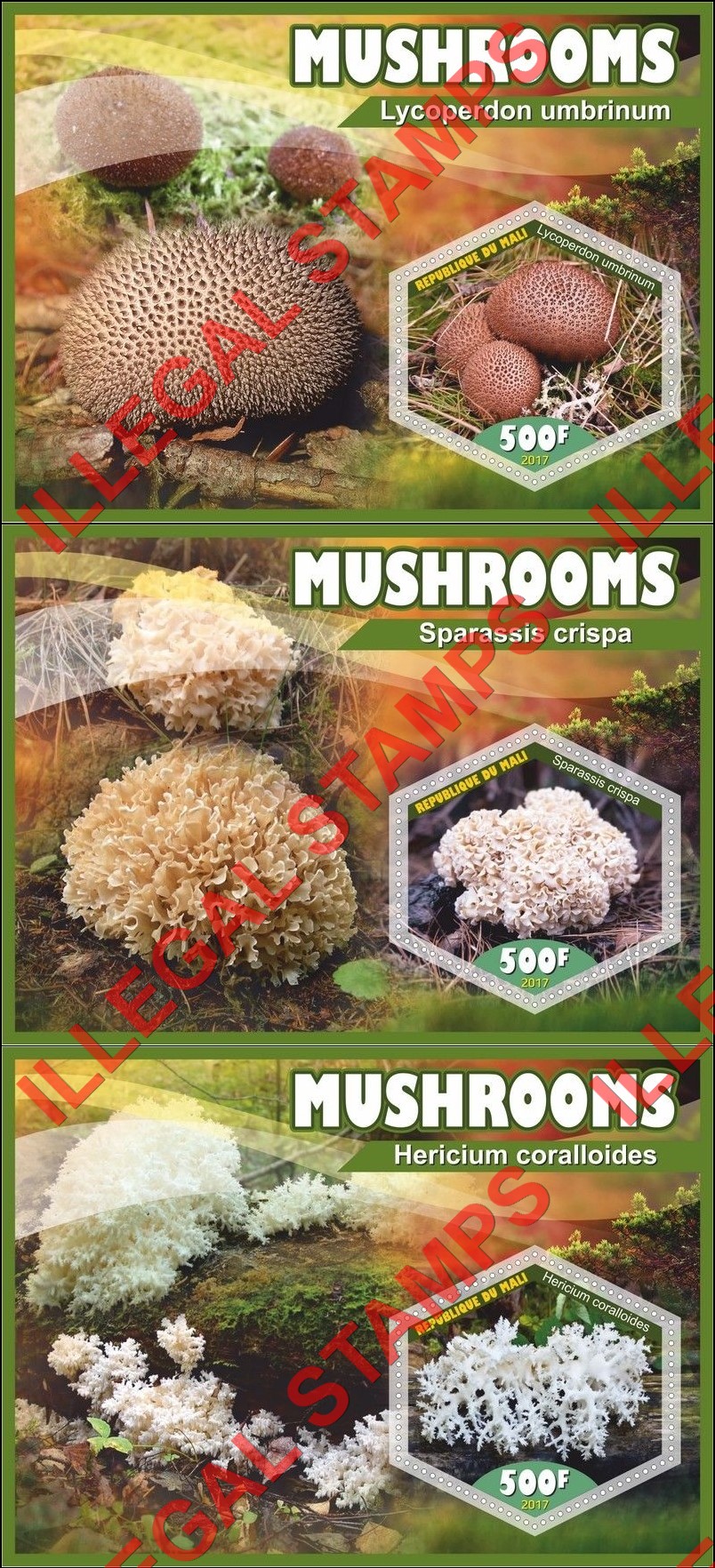 Mali 2017 Mushrooms Illegal Stamp Souvenir Sheets of 1 (Part 1)
