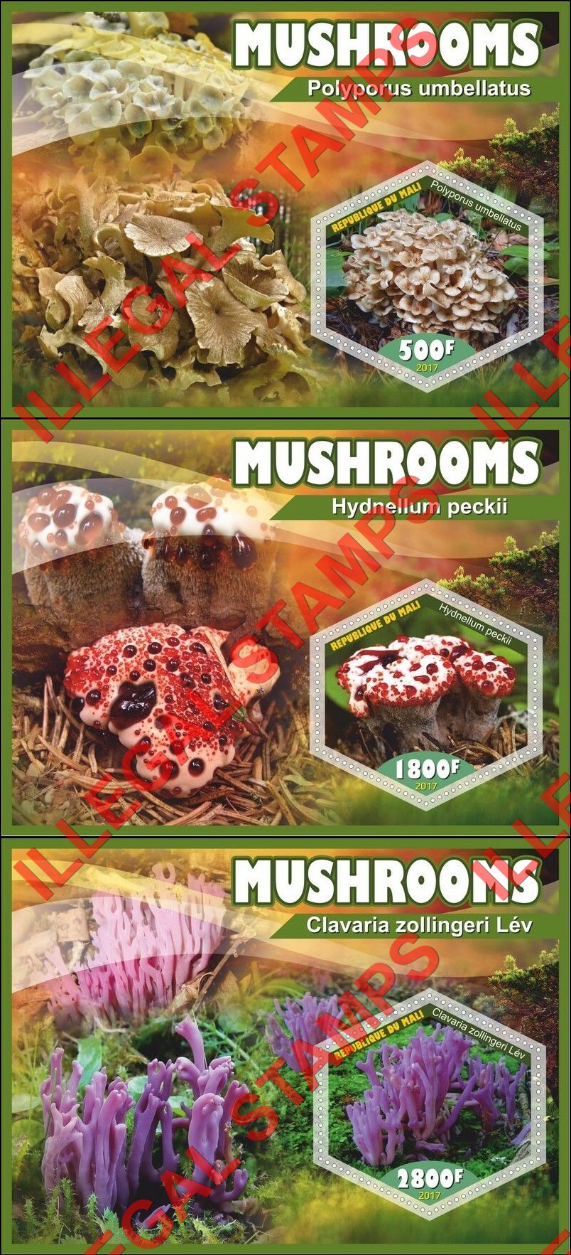 Mali 2017 Mushrooms Illegal Stamp Souvenir Sheets of 1 (Part 2)