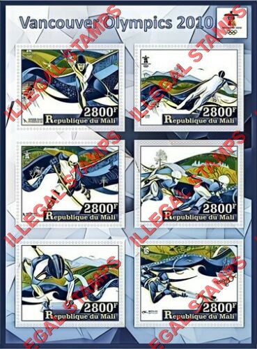Mali 2017 Olympics in Vancouver 2010 Illegal Stamp Souvenir Sheet of 6