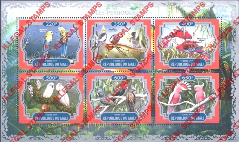 Mali 2017 Parrots Illegal Stamp Souvenir Sheet of 6