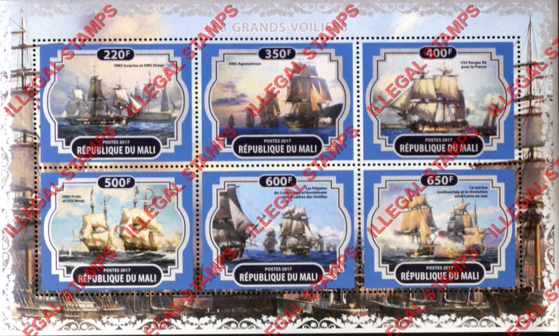 Mali 2017 Sailing Ships Illegal Stamp Souvenir Sheet of 6