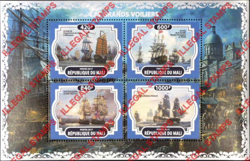 Mali 2017 Sailing Ships Illegal Stamp Souvenir Sheet of 4