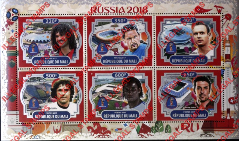 Mali 2017 Soccer Illegal Stamp Souvenir Sheet of 6