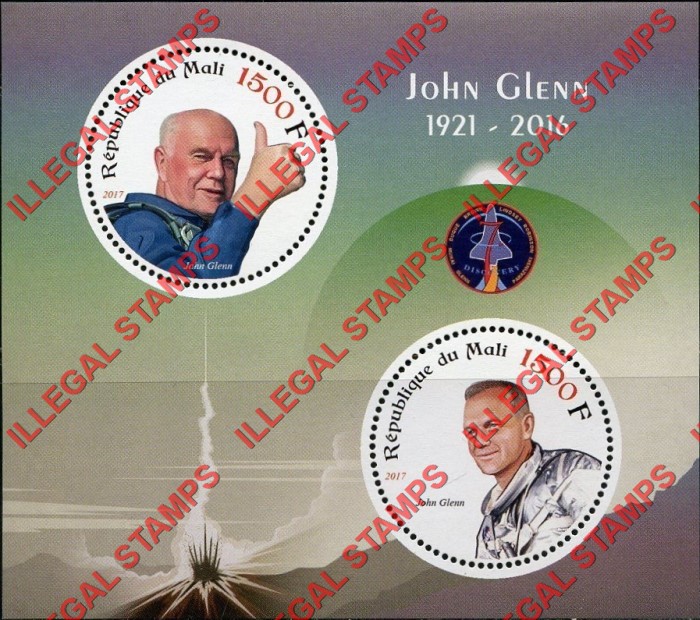 Mali 2017 Space John Glenn Illegal Stamp Souvenir Sheet of 2