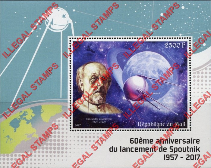 Mali 2017 Space Sputnik Illegal Stamp Souvenir Sheet of 1