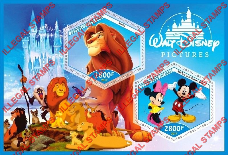 Mali 2017 Walt Disney Pictures Illegal Stamp Souvenir Sheet of 2