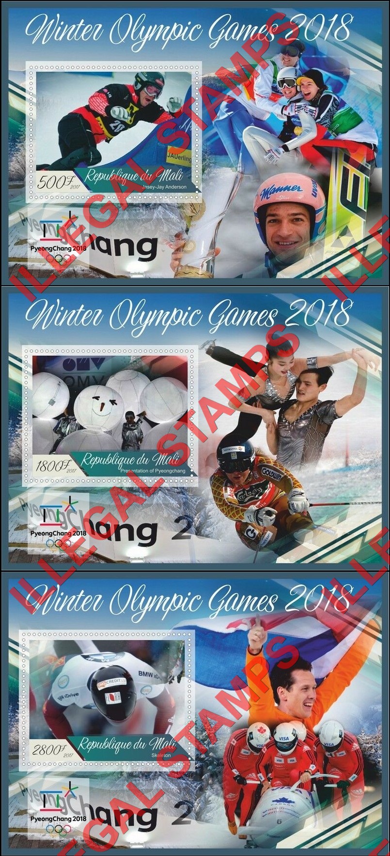 Mali 2017 Winter Olympic Games Illegal Stamp Souvenir Sheets of 1 (Part 2)