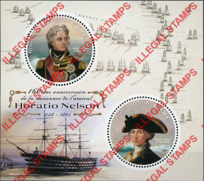 Mali 2018 Admiral Horatio Nelson Illegal Stamp Souvenir Sheet of 2
