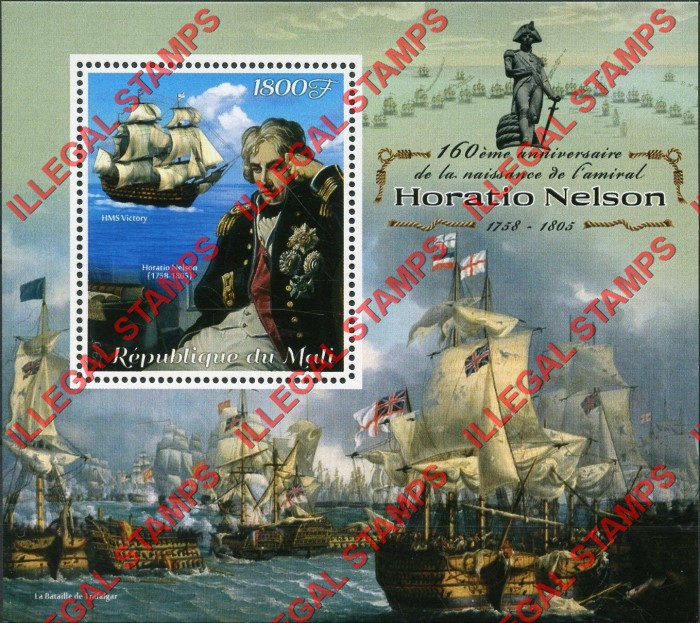 Mali 2018 Admiral Horatio Nelson Illegal Stamp Souvenir Sheet of 1
