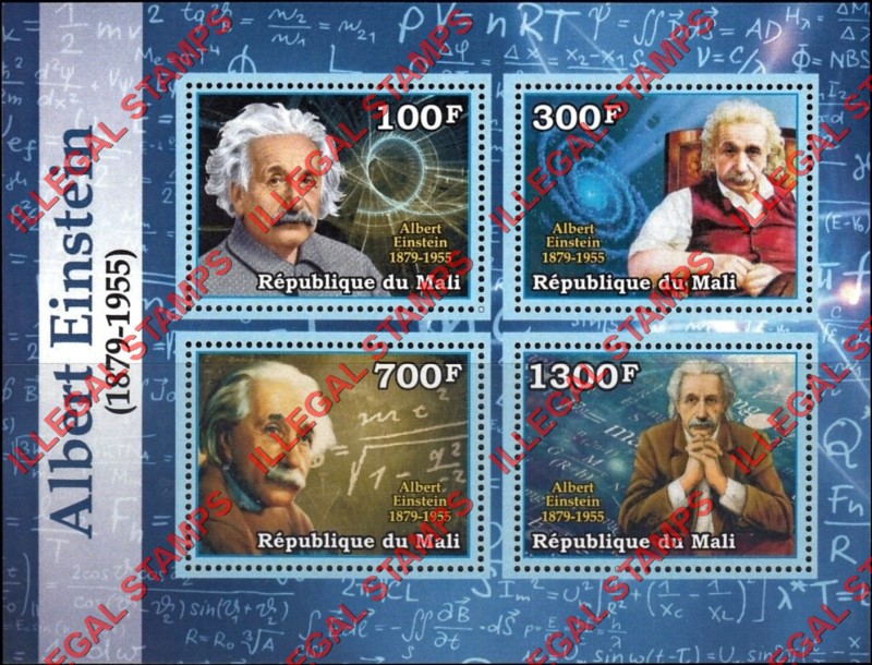 Mali 2018 Albert Einstein Illegal Stamp Souvenir Sheet of 4 with no Date