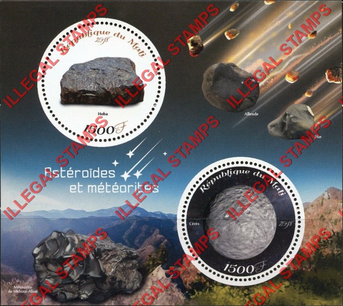 Mali 2018 Asteroids and Meteorites Illegal Stamp Souvenir Sheet of 2