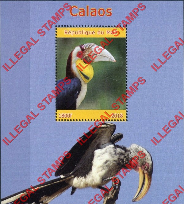 Mali 2018 Birds Hornbills Illegal Stamp Souvenir Sheet of 1