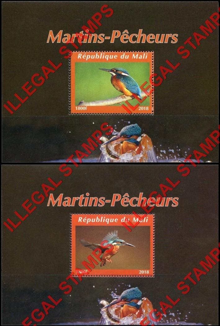 Mali 2018 Birds Kingfishers Illegal Stamp Souvenir Sheets of 1