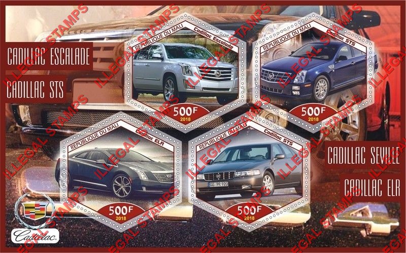 Mali 2018 Cars Cadillac Illegal Stamp Souvenir Sheet of 4