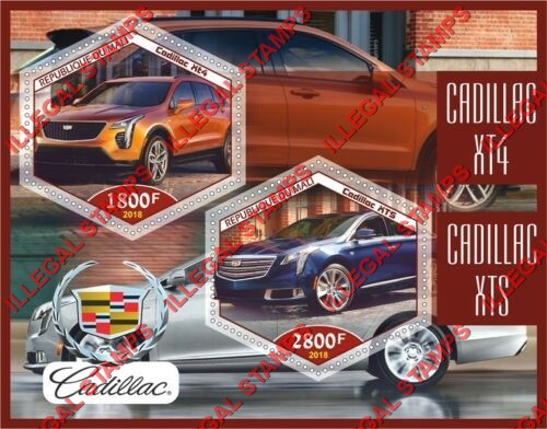 Mali 2018 Cars Cadillac Illegal Stamp Souvenir Sheet of 2