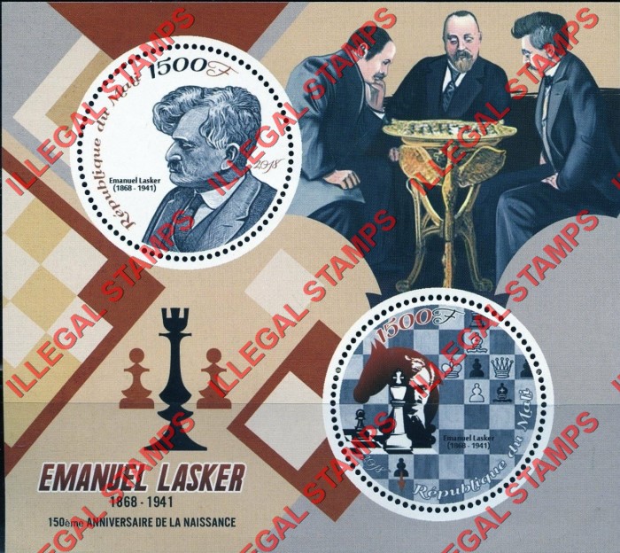 Mali 2018 Chess Emanuel Lasker Illegal Stamp Souvenir Sheet of 2