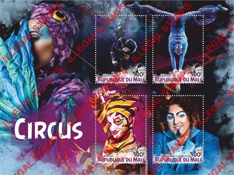 Mali 2018 Circus Illegal Stamp Souvenir Sheet of 4