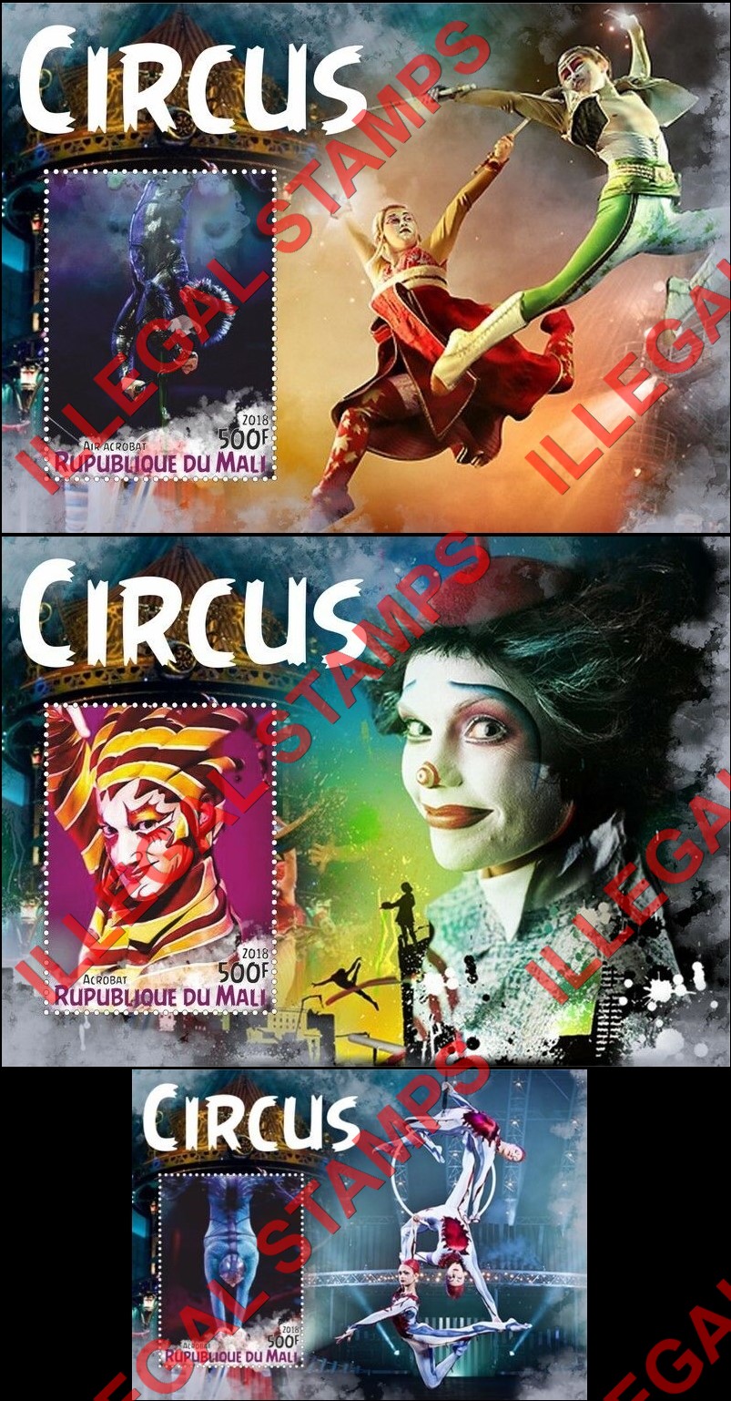 Mali 2018 Circus Illegal Stamp Souvenir Sheets of 1 (Part 1)