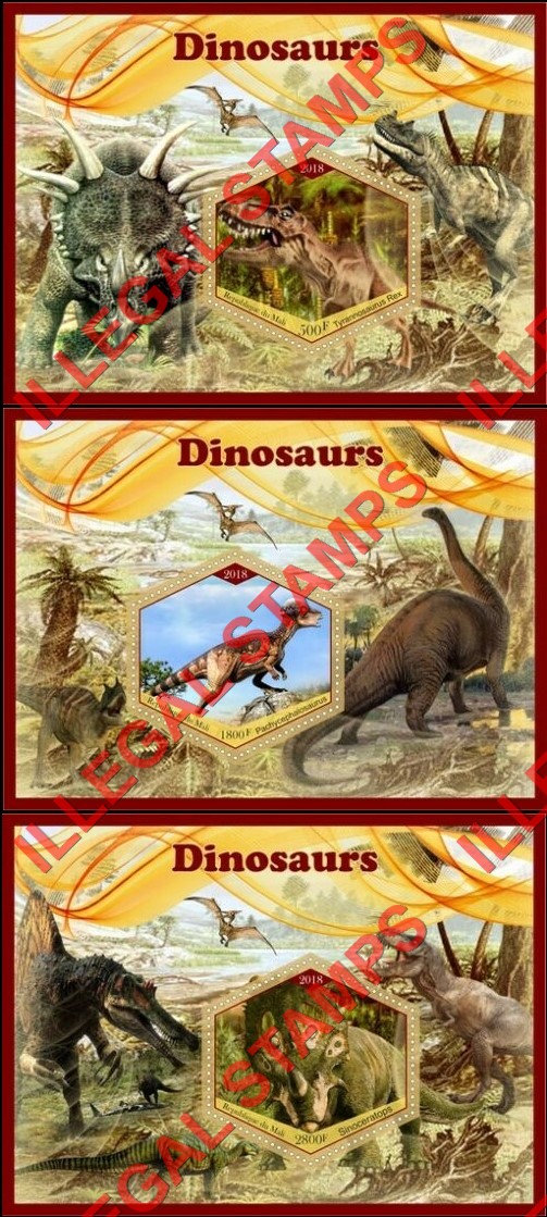 Mali 2018 Dinosaurs Illegal Stamp Souvenir Sheets of 1 (Part 2)