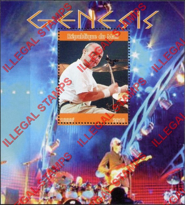 Mali 2018 Genesis Phil Collins Illegal Stamp Souvenir Sheet of 1