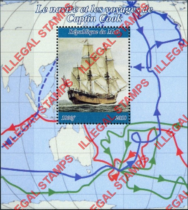 Mali 2018 James Cook Voyages Illegal Stamp Souvenir Sheet of 1