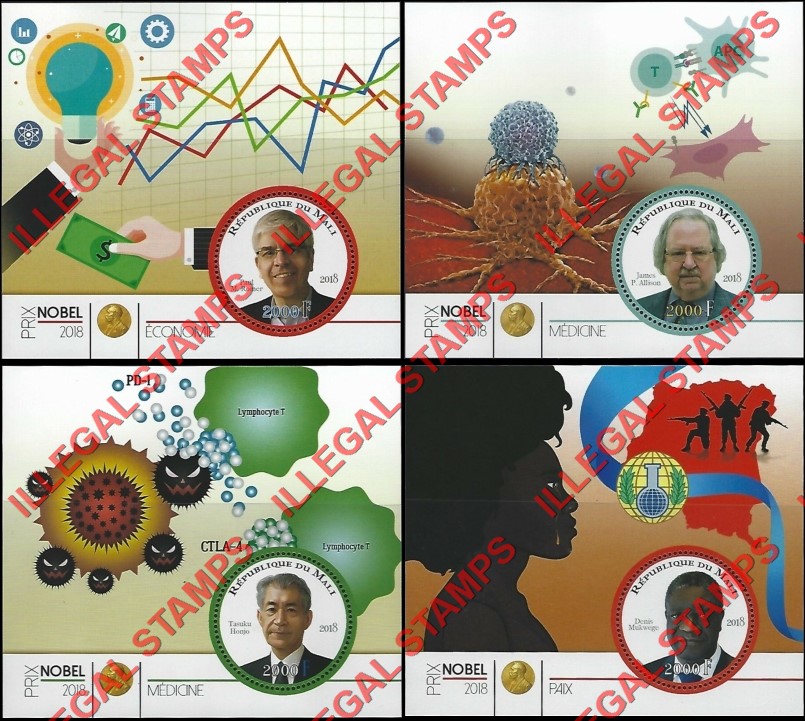 Mali 2018 Nobel Prize Illegal Stamp Souvenir Sheets of 1 (Part 1)