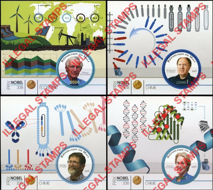 Mali 2018 Nobel Prize Illegal Stamp Souvenir Sheets of 1 (Part 3)