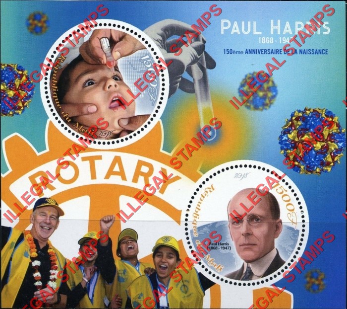 Mali 2018 Paul Harris Rotary Illegal Stamp Souvenir Sheet of 2
