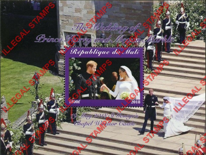Mali 2018 Royal Marriage of Prince Harry and Megan Markle Illegal Stamp Souvenir Sheet of 1