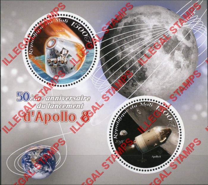 Mali 2018 Space Apollo 8 Illegal Stamp Souvenir Sheet of 2